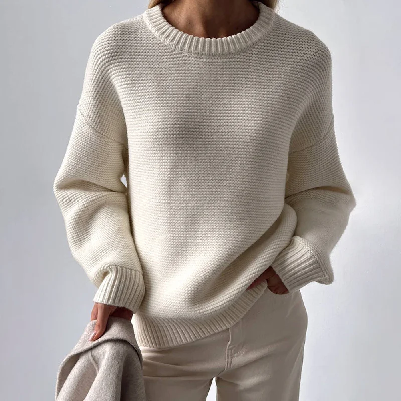 Casual Round Neck Knitted White Sweaters Chenille Brocade Lace