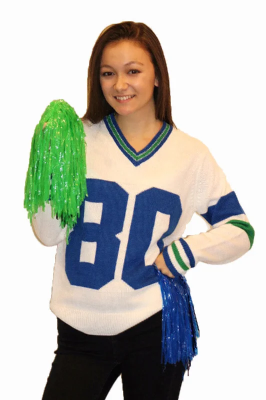 White #80 Largent Seattle White Tribute Sweater (UNISEX SIZING) Oversized Loose Flowy