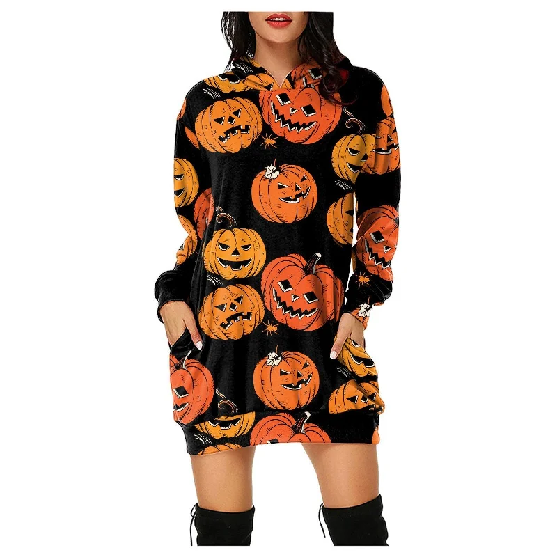 Halloween Pumpkin Design Pullover Hoodies for Women Bolero Style Sweater