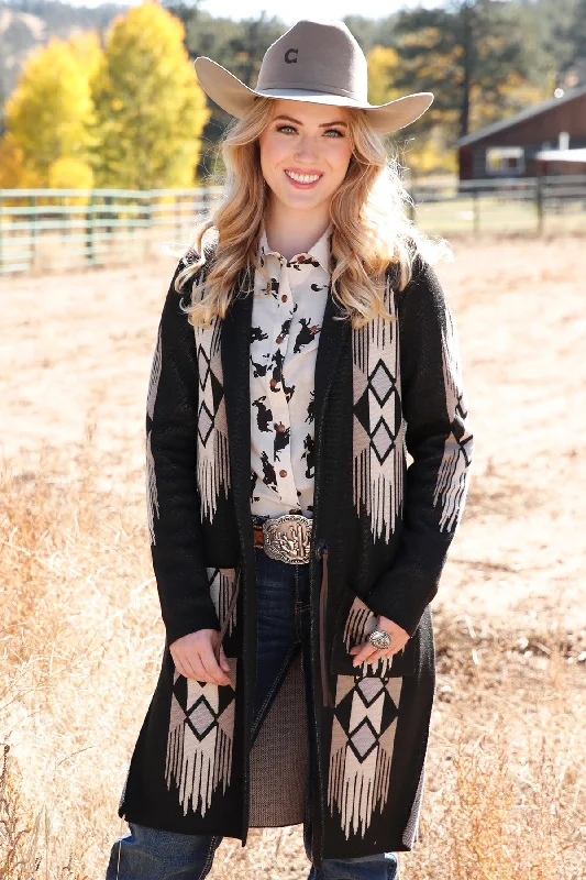 CRUEL BLACK AZTEC SWEATER DUSTER Polka Dot Checkered Tartan