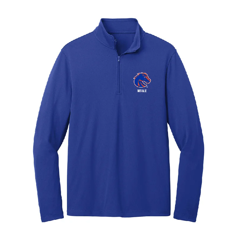 Boise State - NCAA Women's Track & Field : Nanette Novak - Lightweight Quarter Zip Jacket Zippered Jacket Buttoned Jacket Snapped Jacket