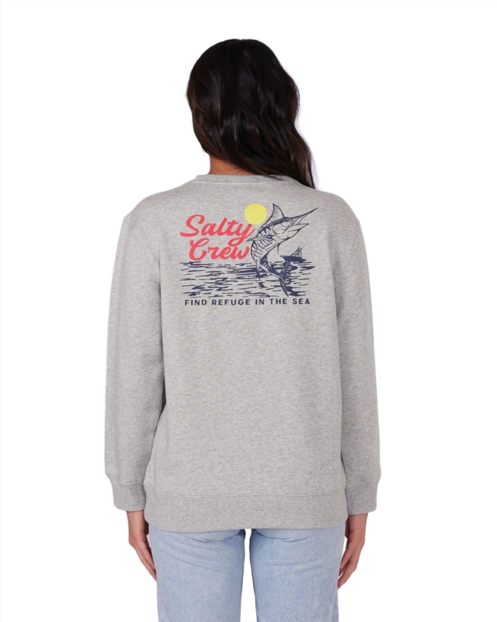 SALTY CREW Women's Jackpot Crewneck Sweater Athletic Heather Knit Fabric Woven Fabric Fleece Fabric