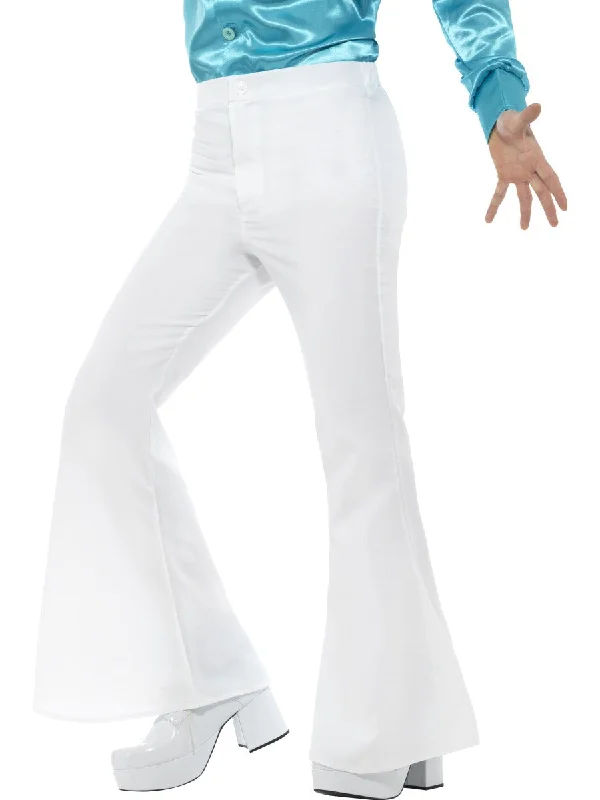 Men's White Flared Trousers 60s 70s Fancy Dress Hippy Flares Disco Costume Trousers Plaid Checkered