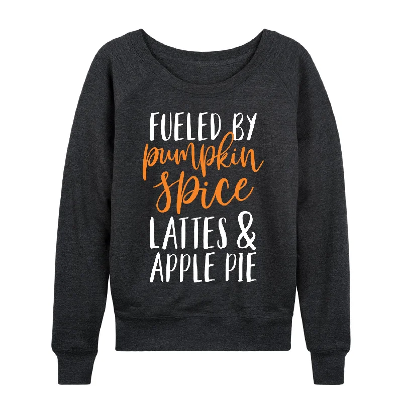 Pumpkin Spice Lattes And Apple Pie Womens French Terry Pullover Ribbed Crew Neck