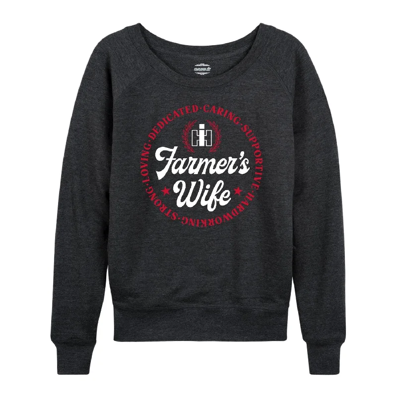 IH Farmers Wife Terms Womens French Terry Pullover Bishop Sleeve Elegant