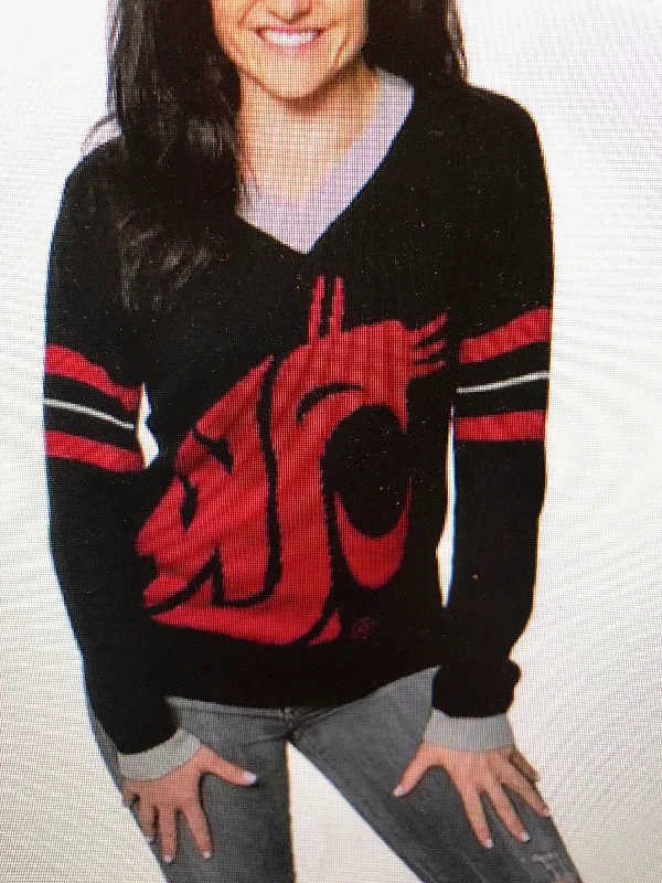 WSU Tribute Sweater Black with crimson logo and Gray V-neck (UNISEX SIZING) Mesh Fabric Canvas Fabric Denim Fabric