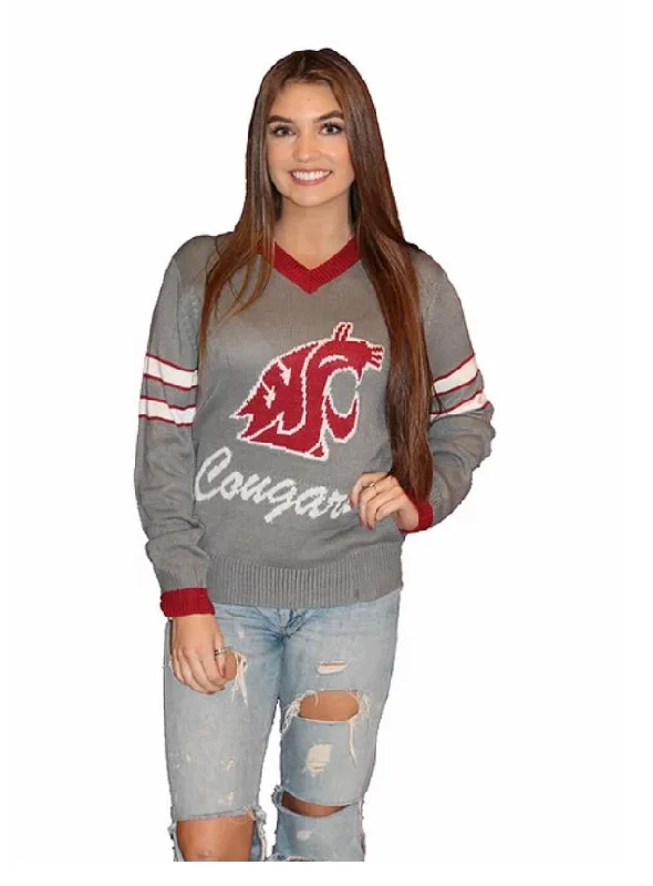 WSU Grey & Crimson Cougars Tribute V-Neck Sweater (UNISEX SIZING) Jersey Fabric Tulle Fabric Batik Fabric