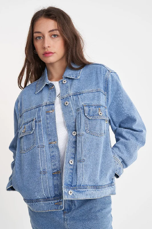 BOXY DENIM JACKET MID WASH Fleece Jacket Down Jacket Feather Jacket