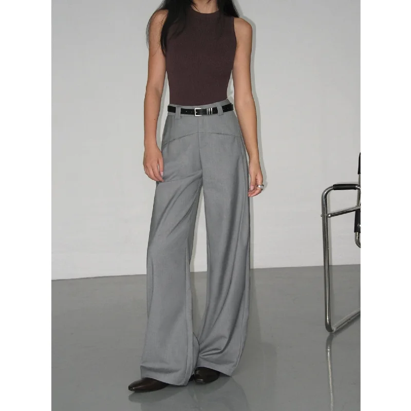 Black High-Waist Straight-Leg Suit Trousers Cropped Trousers Casual Linen