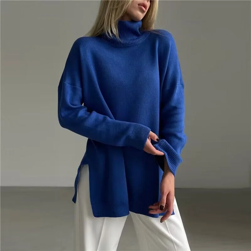 Casual High Neck Knitted Sweaters for Women Collared Crew Neck Turtle Neck