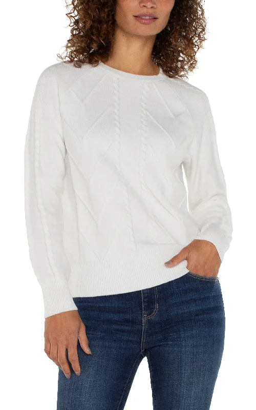 LONG SLEEVE CREW NECK RAGLAN SWEATER - PORCELAIN Stylish Fashionable Trendy