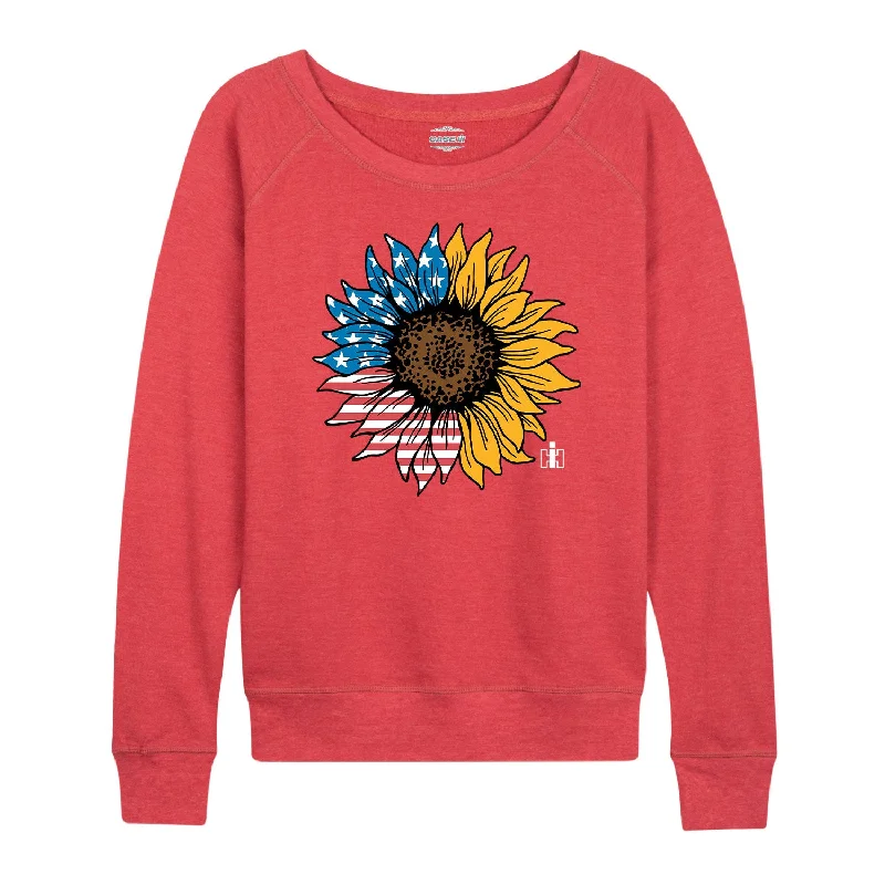 USA Flag Sunflower IH Womens French Terry Pullover Solo Sleeve Pullover