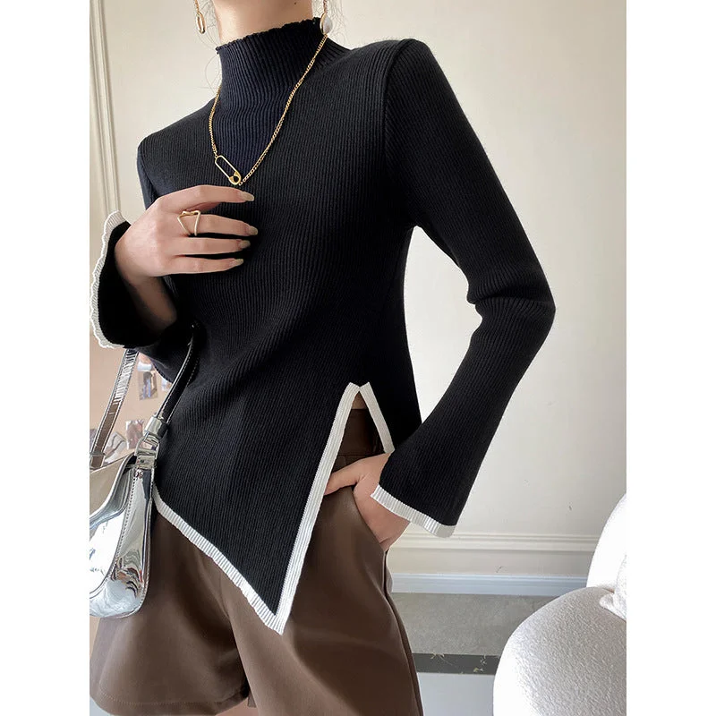 Designed High Neck Women Knitted Pullover Sweaters Angora Wool Cozy