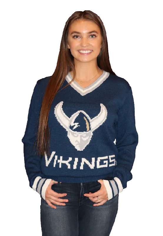 WWU Vikings Navy Tribute V-Neck Sweater (UNISEX SIZING) Neon Metallic Matte