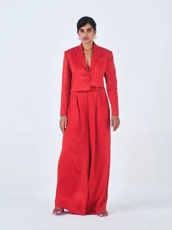 Tara Orange Fibre Trouser Suit, Bright Red Trousers Travel Practical