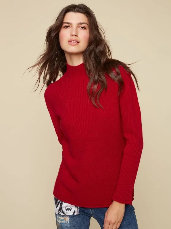 Long Sleeve Turtleneck Sweater [Cranberry-C2273] Plaid Sweater Polka Dot Checkered