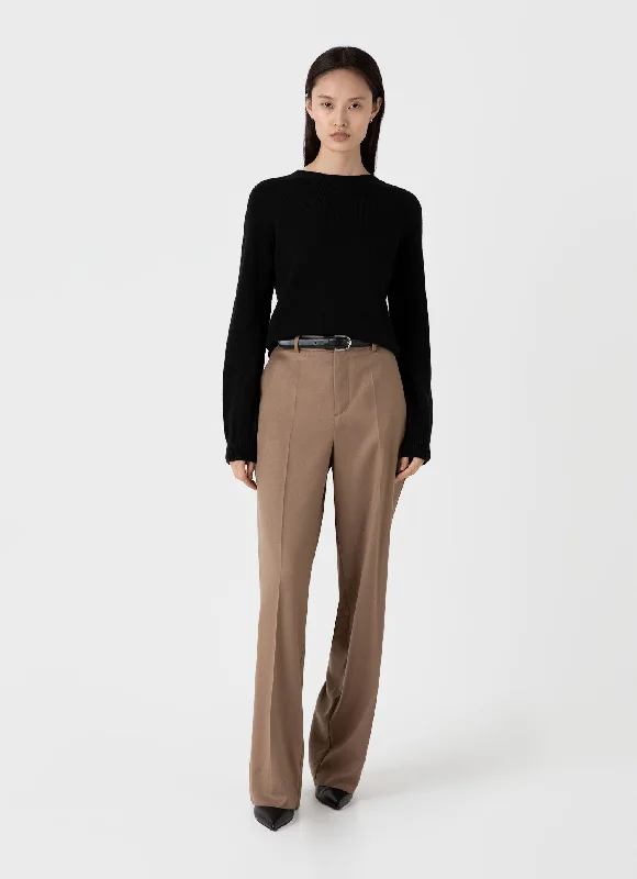 Women's Wool Flannel Trouser in Light Camel Trousers Low Rise Relaxed