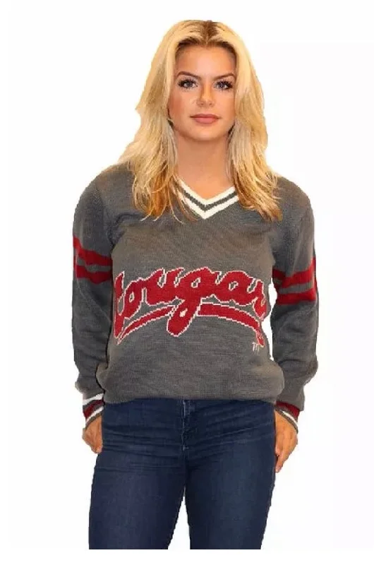 WSU Grey Cougars Tribute V-Neck Sweater (UNISEX SIZING) Mesh Sweater Canvas Denim