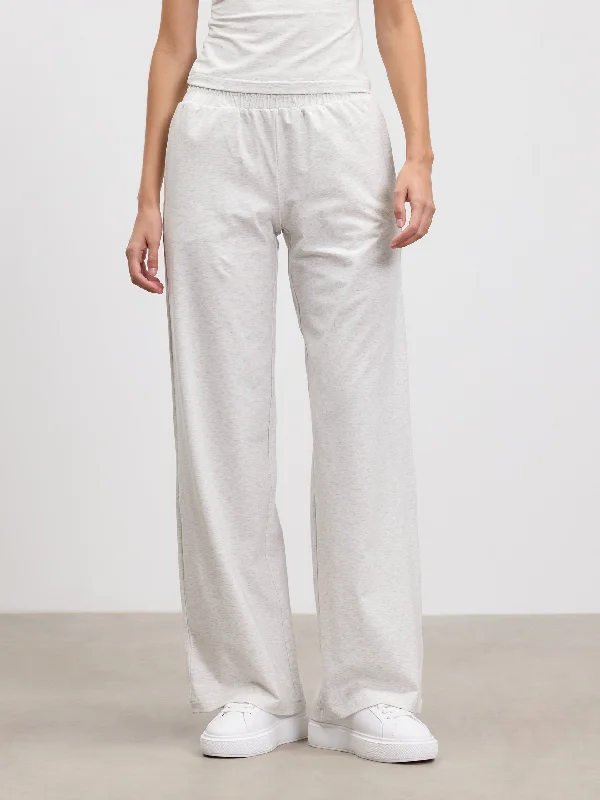 Womens Cotton Modal Wide Leg Pull On Trouser in Marl Grey Trousers Essential Wardrobe