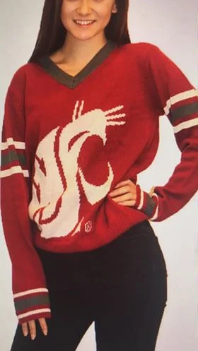 WSU Tribute crimson and white logo V-Neck Sweater (UNISEX SIZING) High Neck Crew Neck V-Neck