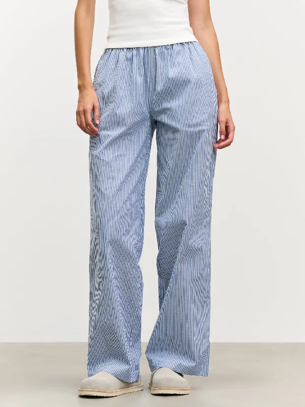 Womens Pull On Stripe Cotton Trouser in Blue Trousers trendy modern