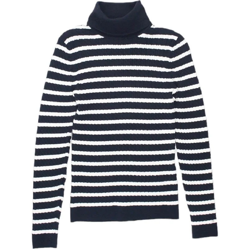 Tommy Hilfiger Navy/White Cable Roll Neck Sweater Turtle Neck Boat Neck Asymmetrical Neck