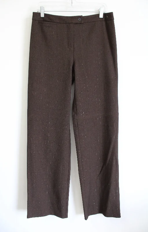 Chico's Striped Shimmer Brown Trouser Pants | 0.5 (6) Tall Trousers Trousers Formal