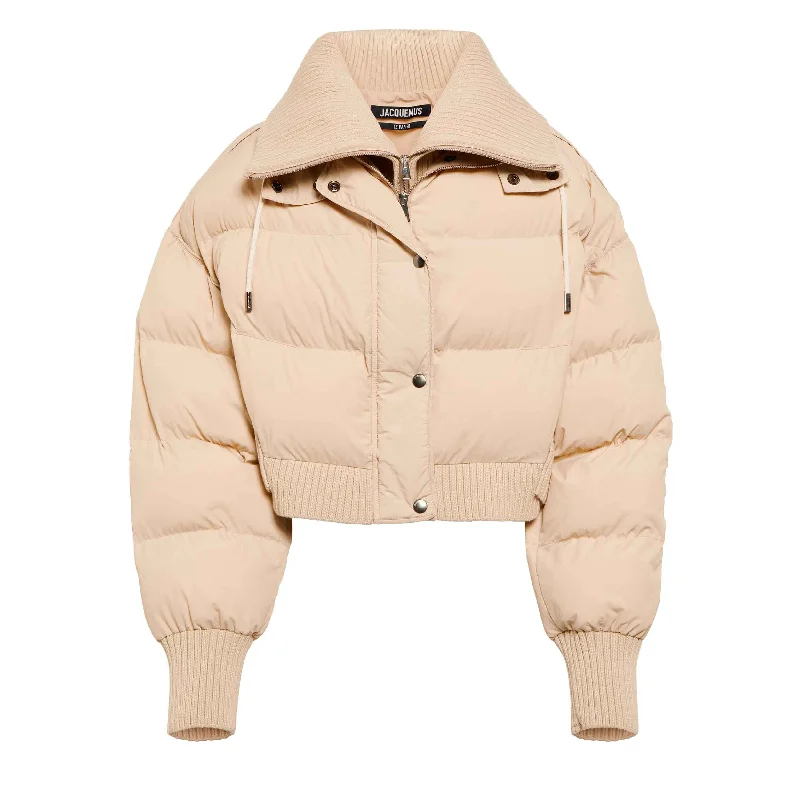 Jacquemus La Doudoune Briciola Puffer Jacket in Beige Satin Jacket Silk Jacket Chiffon Jacket