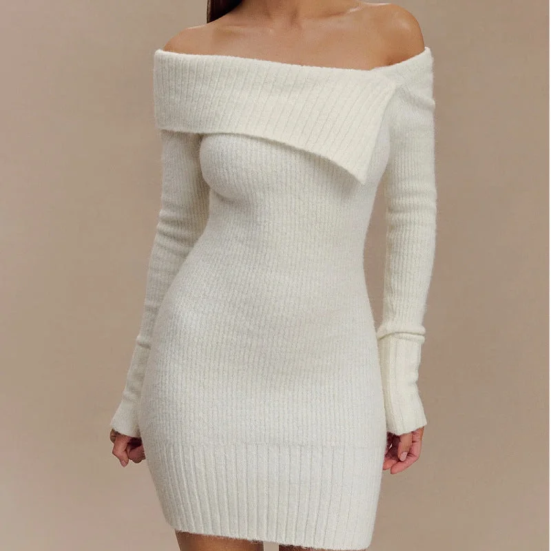 Sexy Off The Shoulder Long Sleeves Knitted Sweaters Sweater Knitwear Pullover