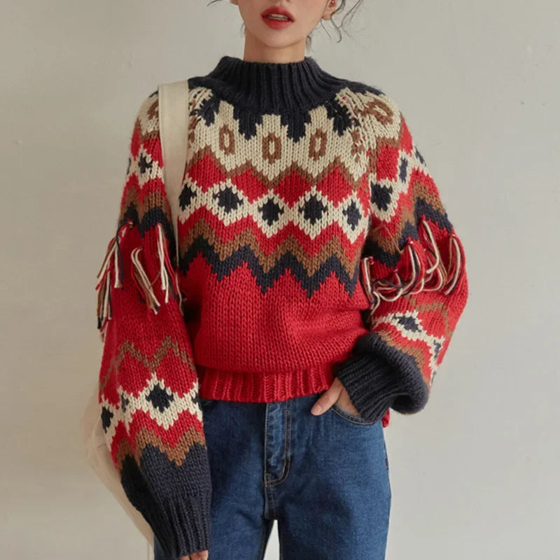 Fair Isle Argyle Chunky Knitted Sweaters Mesh Blend Leather Blend Suede Blend