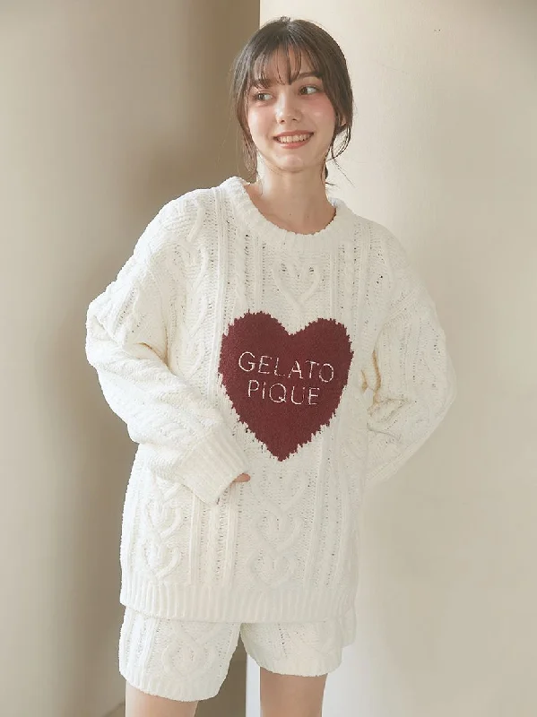 [Valentine] Heart Aran Pullover Short Sleeve Top