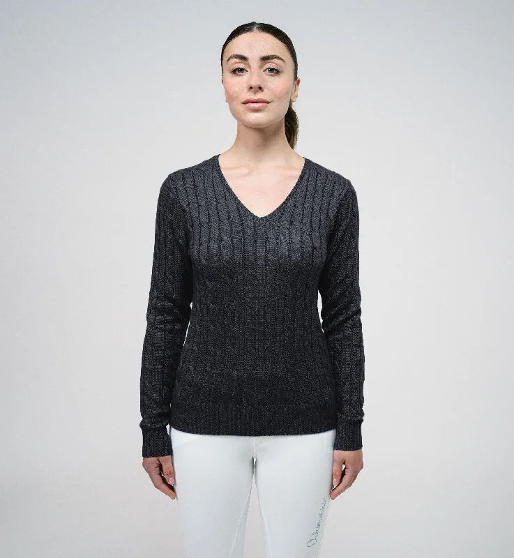 Lisa Twisted Pullover - Black Ribbed Crew Neck