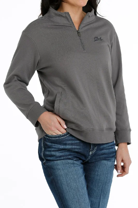 Cinch Ladies Gray 1/4 Zip Fleece Pullover Bateau Neck Pullover