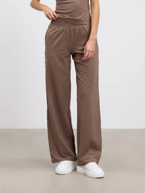 Womens Cotton Modal Wide Leg Pull On Trouser in Taupe Trousers Favorite Customer