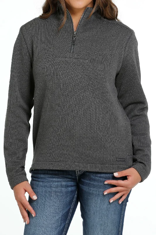 Cinch Charcoal 1/4 Zip Sweater Knit Pullover for Women Cowl Neck Pullover