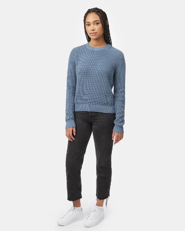 TENTREE Women's Highline Crewneck Sweater Vintage Blue Denim Fabric Leather Fabric Suede Fabric