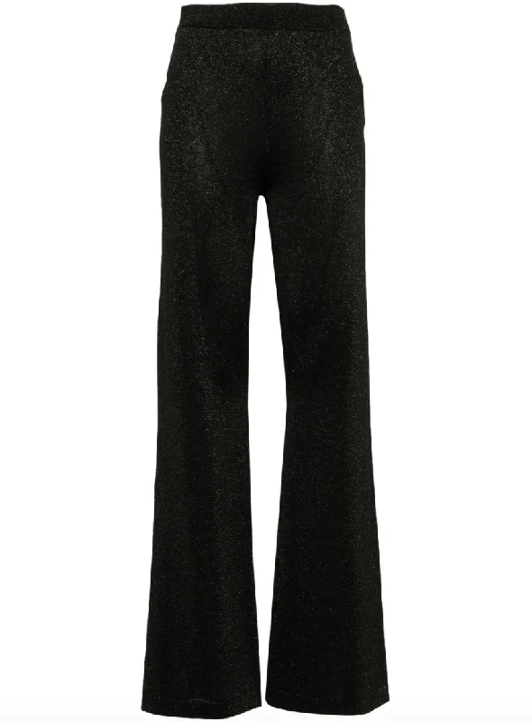 glitter-detail straight trousers in black Wide Leg Loose Fit Mid Waist