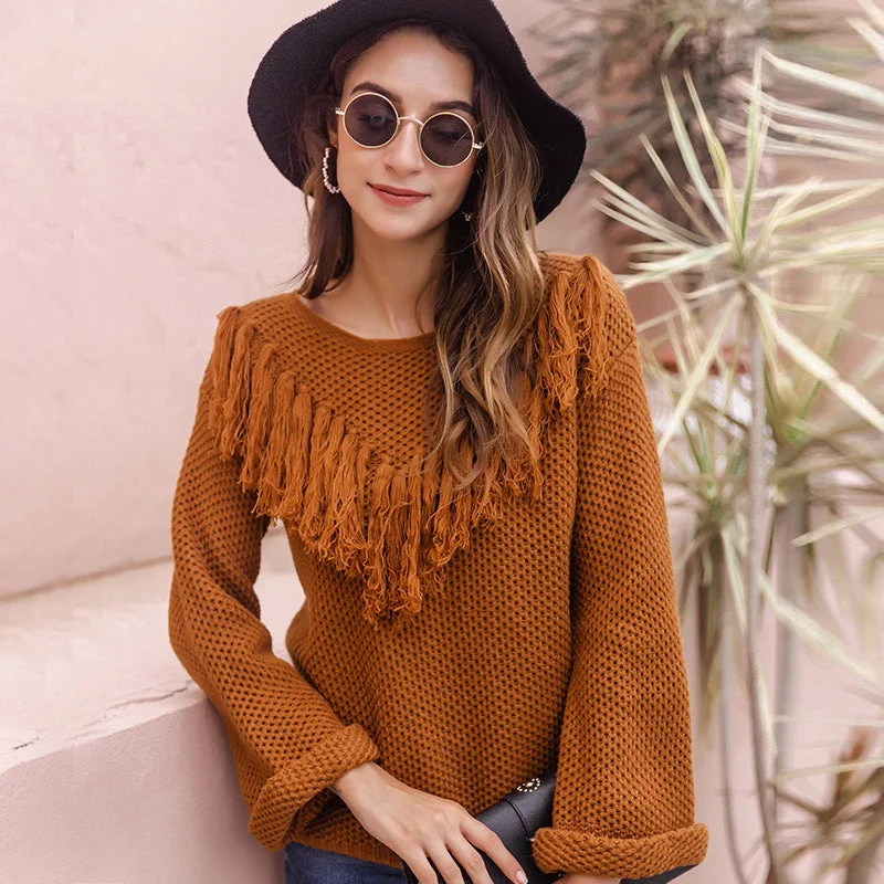 Fashion Brown Knitted Sweaters Seamless Knitted Crochet