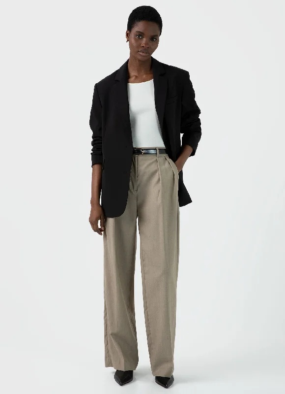 Women's Pleated Wool Twill Trouser in Dark Stone Trousers Print Floral