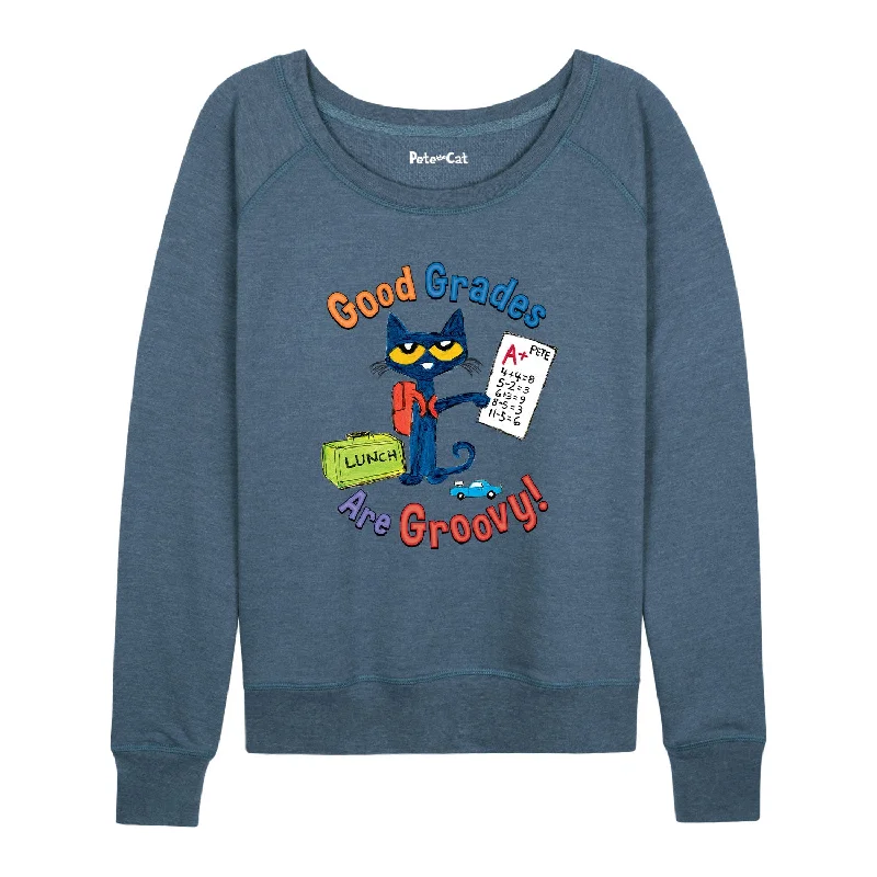 Pete The Cat™ Good Grades Are Groovy Womens French Terry Pullover V-Neck Stylish Pullover