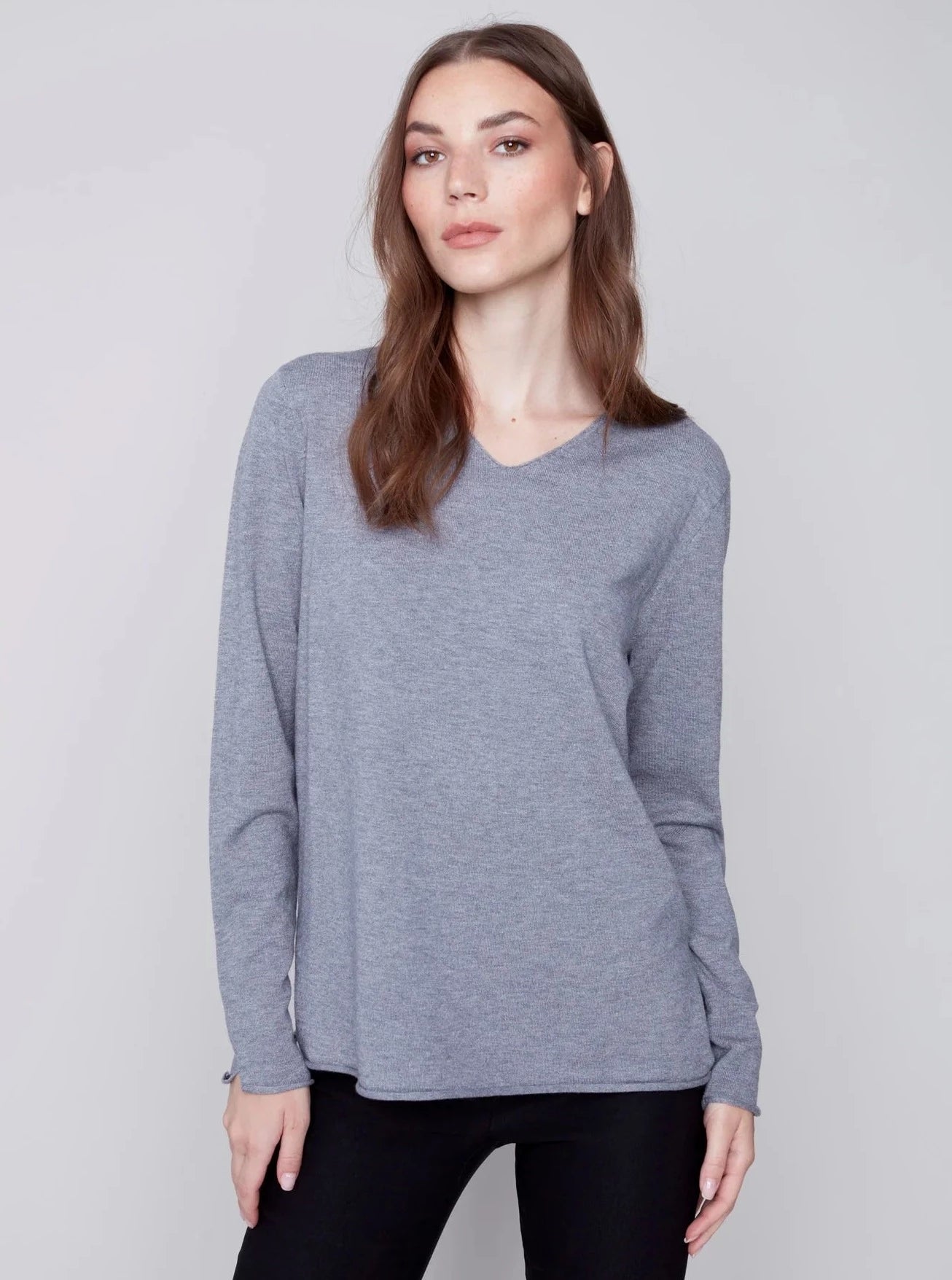 Basic V-Neck Sweater [H Grey-C2279X] Turtle Neck Boat Neck Asymmetrical Neck