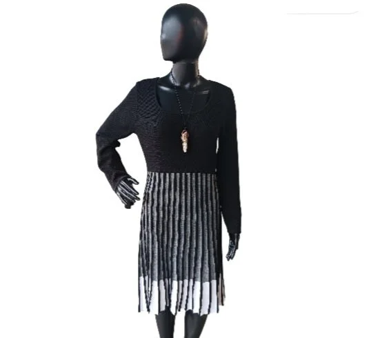 Calvin Klein Colorblock Pleated Sweater Dress, Size Medium Silk Blend Satin Velvet