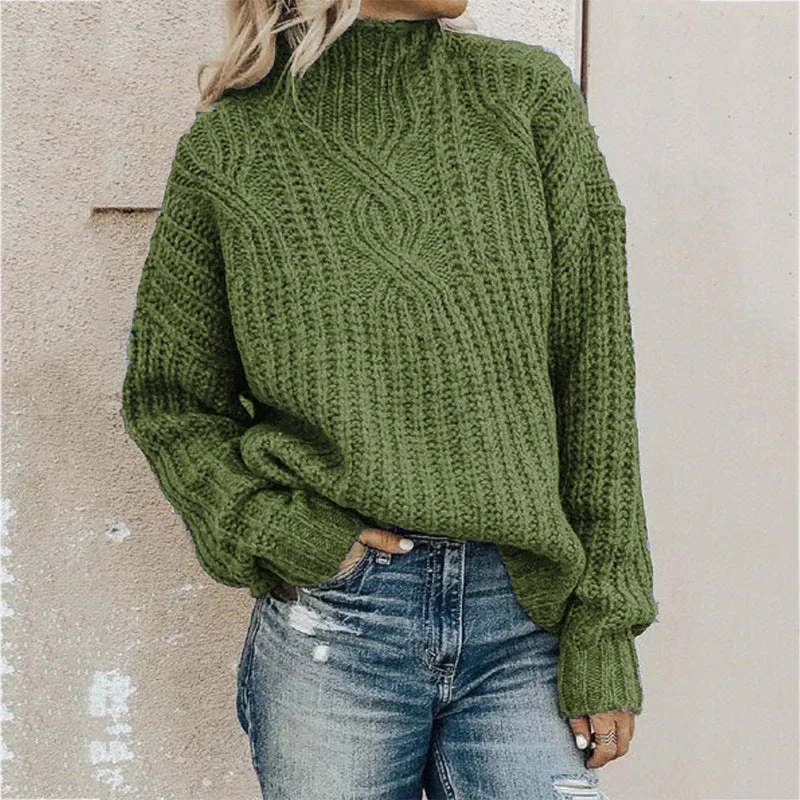 Fashion Women Knitted High Neck Sweaters Mesh Fabric Canvas Fabric Denim Fabric