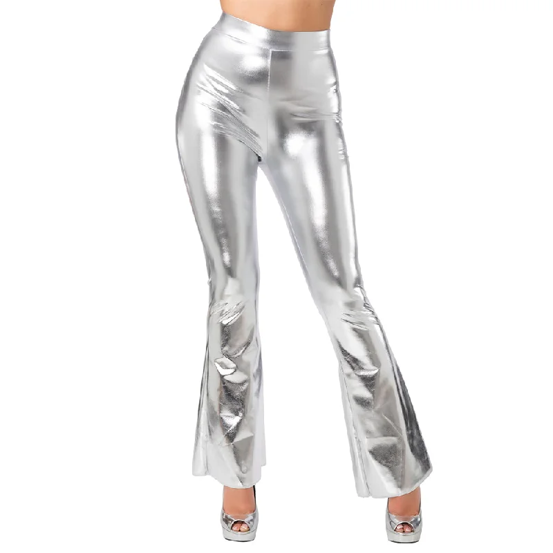 Retro Flares - Silver 70s Ladies Trousers Trousers Canvas Durable