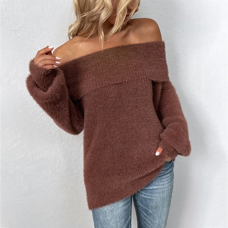 Sexy Off The Shoulder Women Pullover Sweaters Asymmetrical Hem Sweater