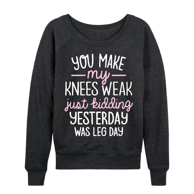 You Make My Knees Weak Jk Womens French Terry Pullover Bardot Neck Top