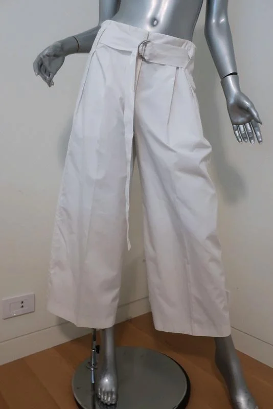 Jil Sander Wide Leg Pants White Cotton Size 36 High Rise Cropped Trousers Trousers luxurious high-end