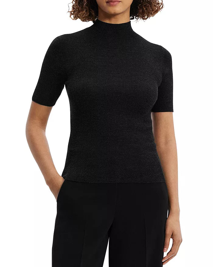 Leenda Solid Sweater Black - Theory Women Collared Crew Neck Turtle Neck