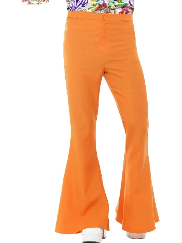 Mens Orange Flared Trousers 60s 70s Groovy Disco Hippy Costume Trousers Floral Bohemian