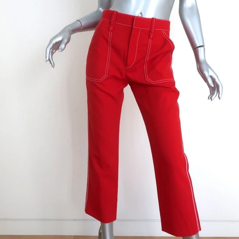 Chloe Contrast Stitch Pants Poppy Red Wool Twill Size 36 Cropped Trousers Trousers sophisticated sleek